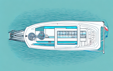 A pontoon boat on water with an open battery compartment